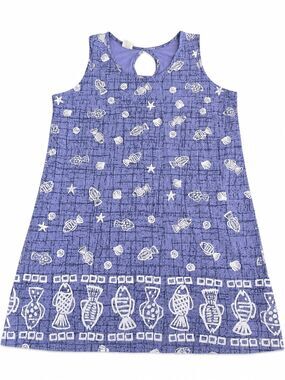 On White Vintage Periwinkle Fish Cotton Beach Dress Size XL